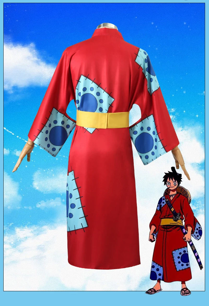 Anime Piece Pirate Luffy Cosplay Costumes Monkey D Luffy Wano Country Arc Hat Kimono Carnival Party Adult Red Yukata Outfit