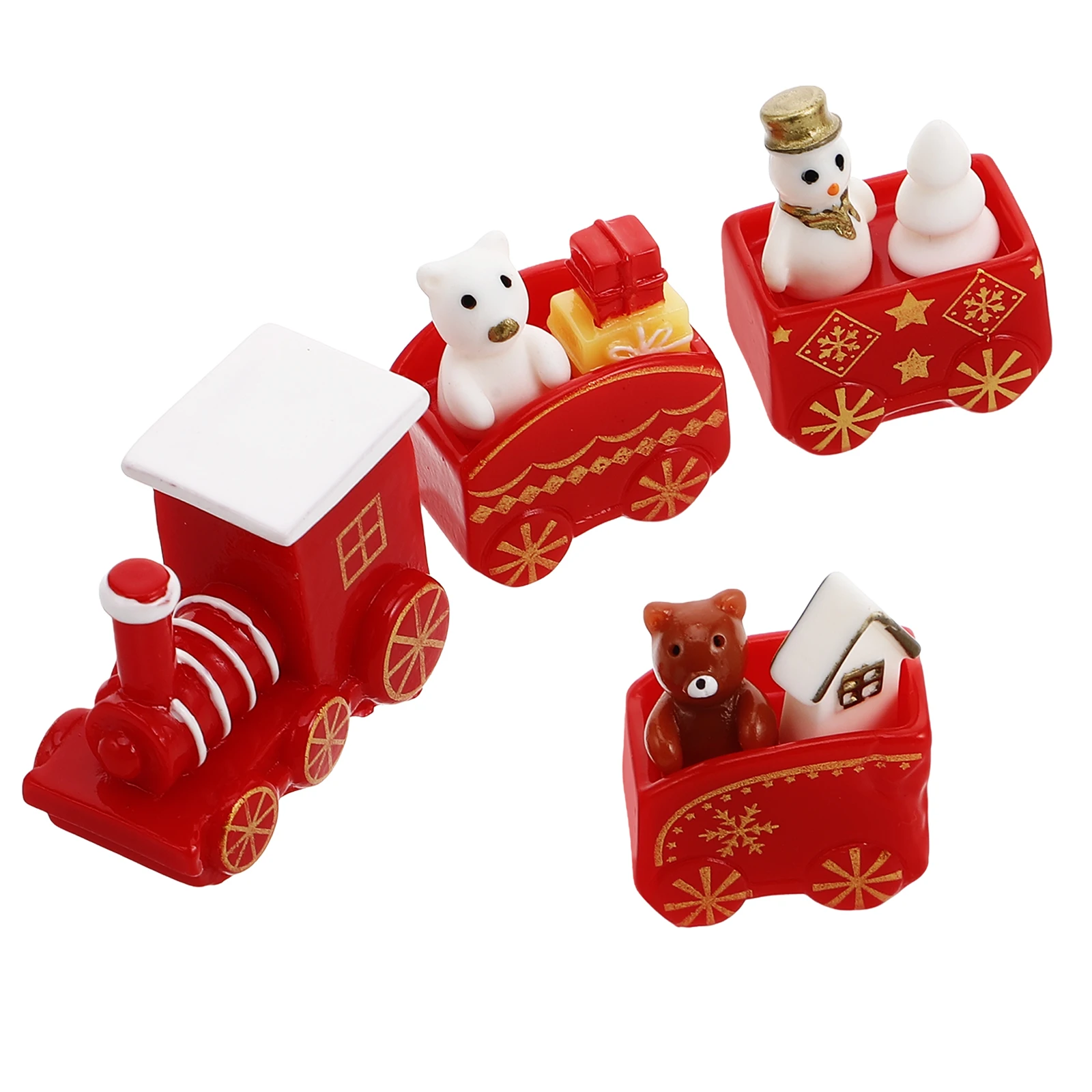 

10Pcs Mini Train Set Snowman Gift Box Christmas Decoration Table Top Ornament Wooden Toy Trains Accessories