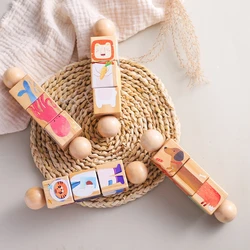 1PC Wooden Baby Rattles Toy Rotating Animal Shaped Matching Blocks Toy Baby Exercise Coordination Puzzle Montessori Toy Kid Gift