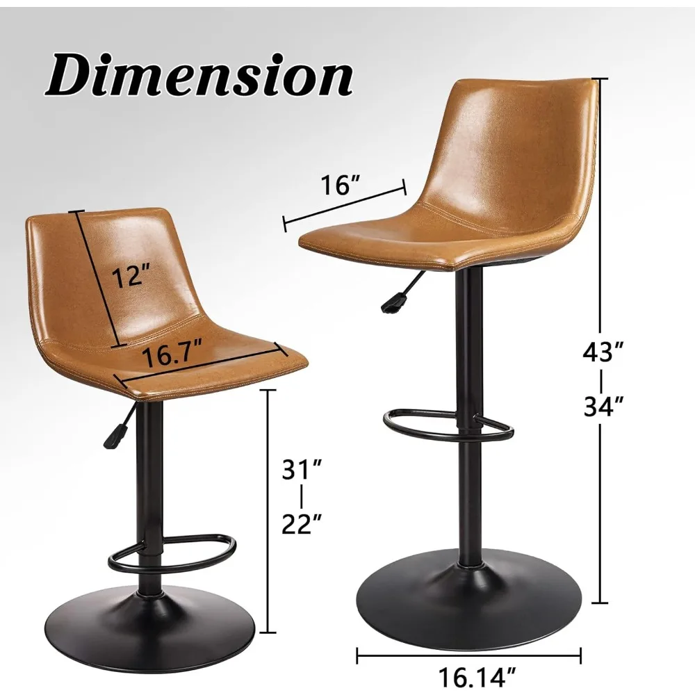 مجموعة مقاعد بار دوارة قابلة للتعديل مكونة من 4 قطع، مقاعد بارتفاع عداد مع ظهر، 350 رطلًا من جلد البولي يوريثان لجزيرة المطبخ #2
