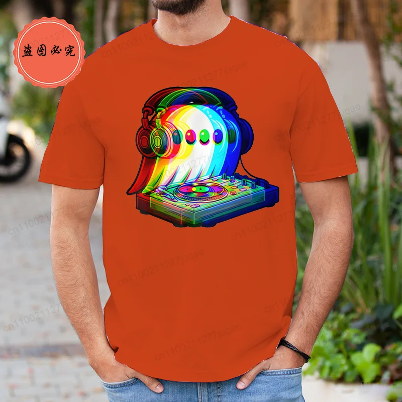 New Men's Casual T-Shirts Short Sleeved Shirt Ghost Trippy Vaporwave Halloween Techno Rave EDM Party Fashion Summer T-Shirts Top