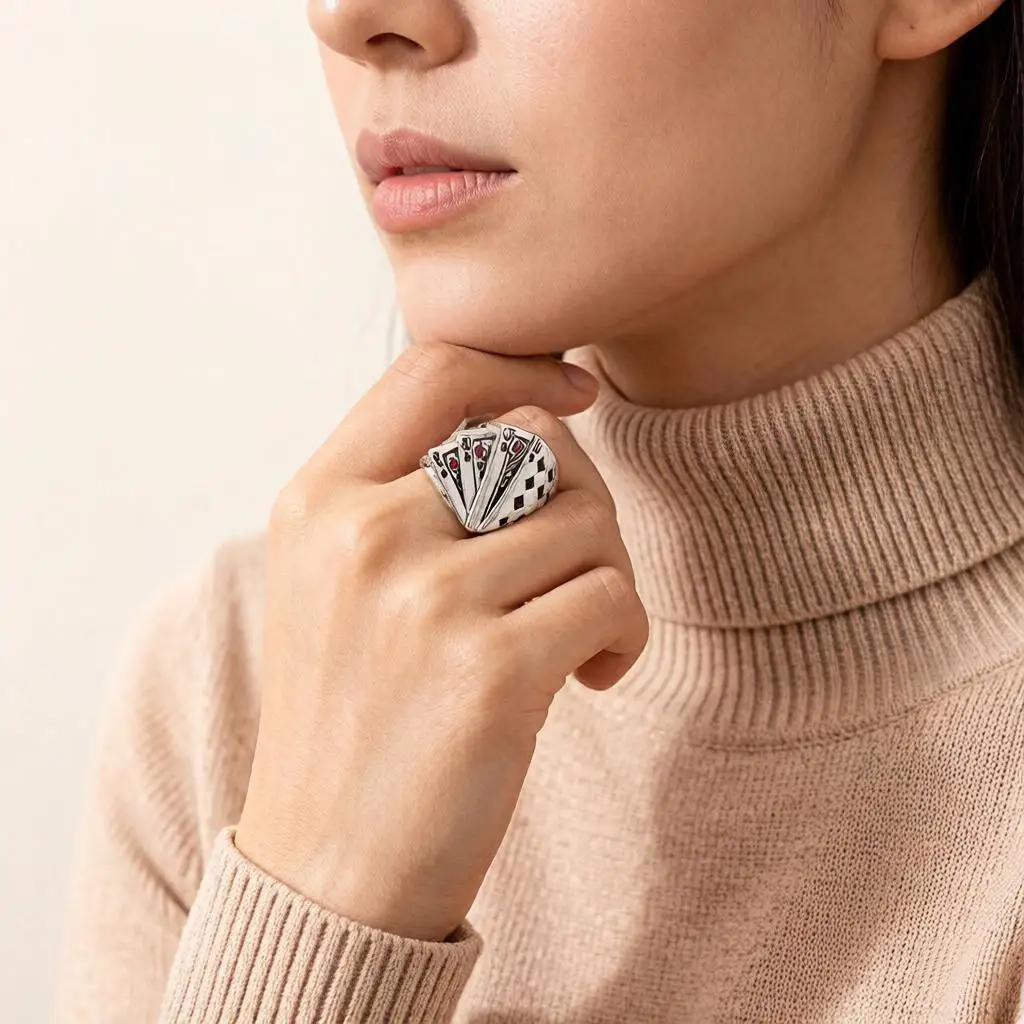 Vintage 925 Sterling Antique Silver Poker Flush Open Adjustable Rings For Women Men Anniversary Party Good Luck Jewelry Gifts