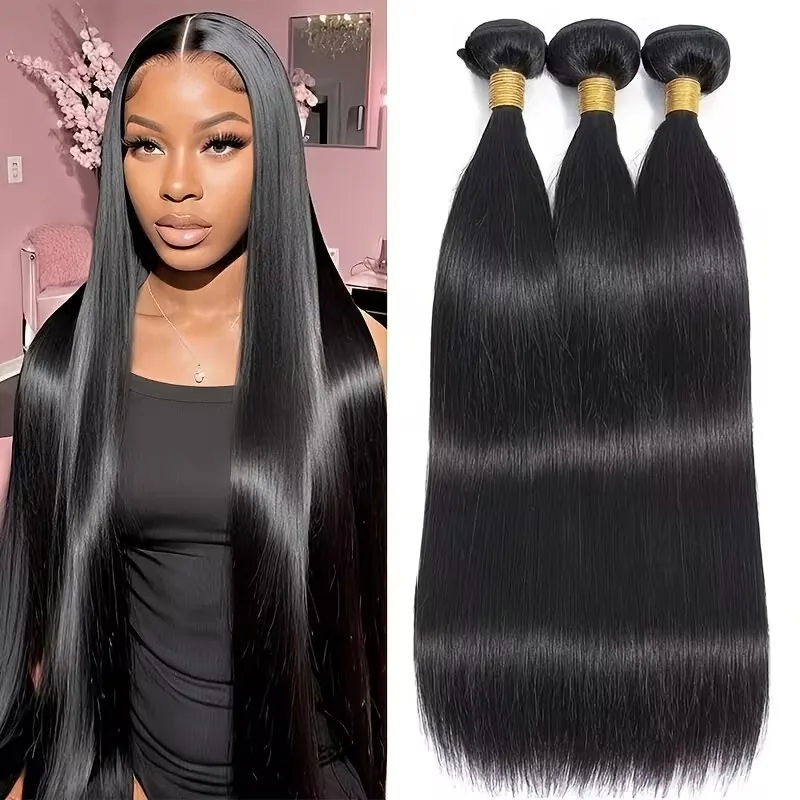 

Натуральные прямые пучки человеческих волос Natural Color, 30-28 дюймов, бразильские, необработанные, 3-4 штуки, для наращивания волос