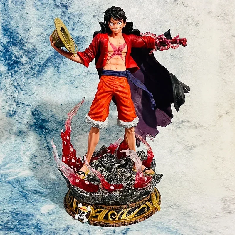 37 ซม.One Piece King สีสันไหลซากุระ Luffy Handmade หมวก Luffy ประติมากรรมขนาดใหญ่ชุดตกแต่ง Handmade ของขวัญ