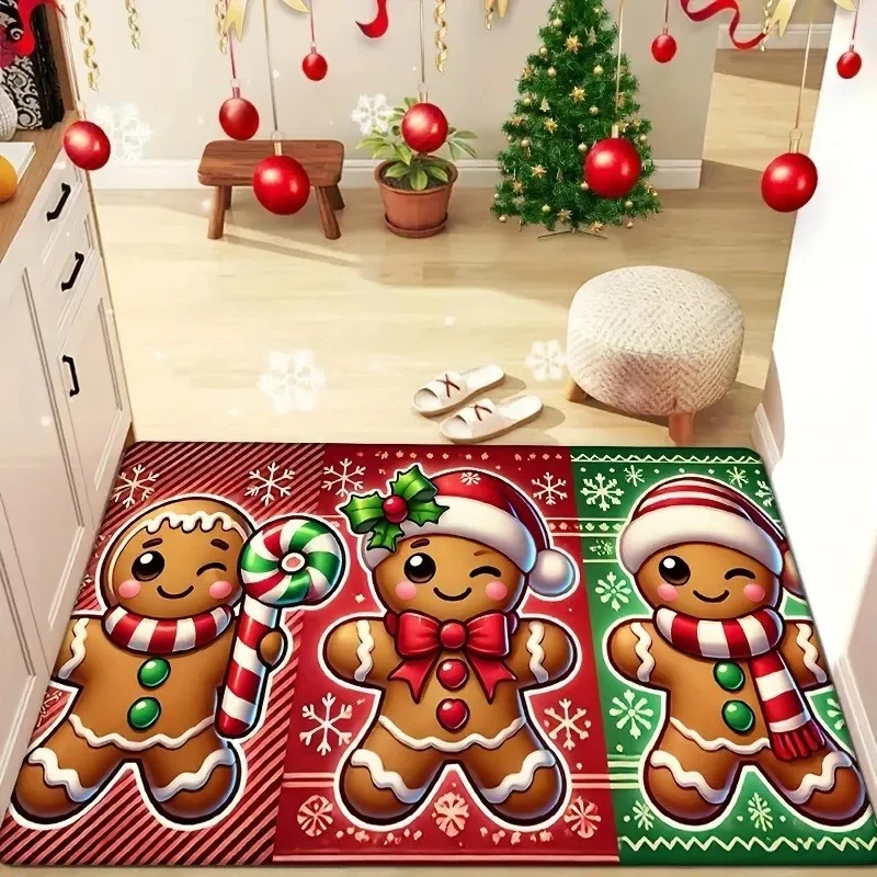 

Christmas Gingerbread Man Printed Doormat Non-Slip Entrance Doormat Home Decor Carpet for Living Room Rugs Bathroom Floor Rug