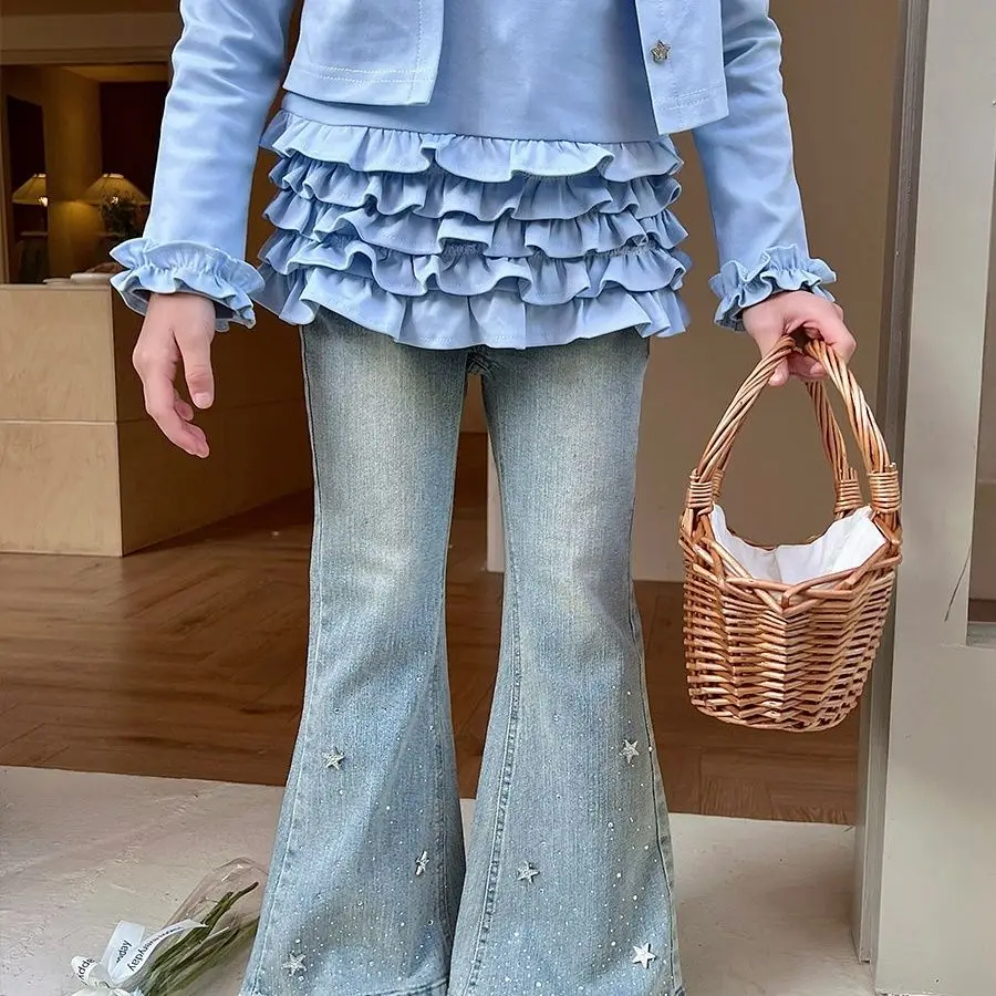 【2025 New】Girls' Spring Autumn Stylish Denim Bottom Pants Korean Style Casual Long Jeans for Kids, Hot Sale, Premium Quality