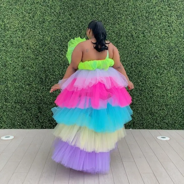 Duas peças coloridas vestidos de baile tille babados topo com camadas alta baixa saia feminina festa formal vestir robe de soiree