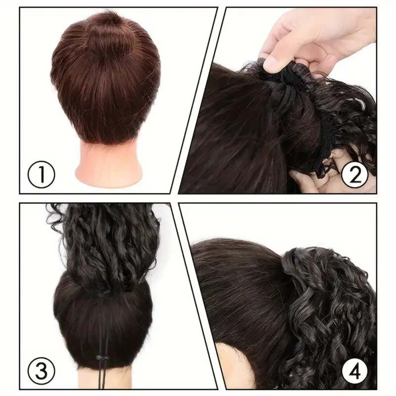 Coleta Postiza Sintética de 18 Pulgadas Rizada Kinky con Cordón y Clip, Afro, Negra o Marrón para Mujer 5