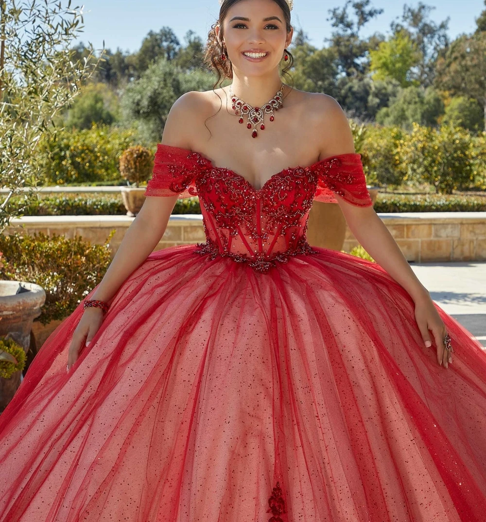 EVLAST-vestido de quinceañera con hombros descubiertos, ropa de quinceañera con apliques florales de encaje con cuentas, dulce vestido de cumpleaños de 16 Años, TQD096, 2024