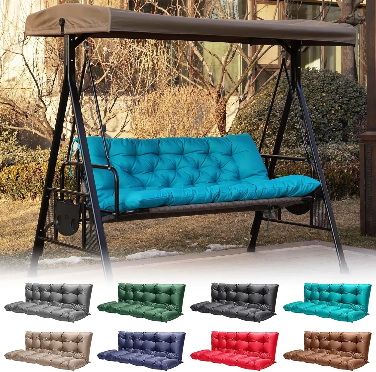 Outdoor Swing Cushions,Waterproof Swing Cushions 3 Seater Replacement with Backrest,Outdoor Thickened Bench Cushion