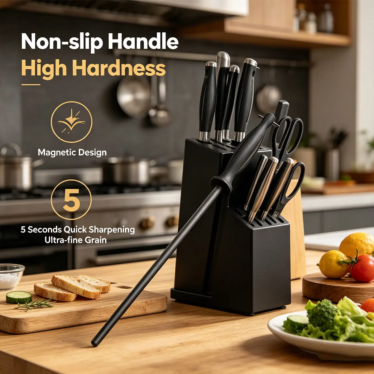 Knife Sharpening Stick - Professional Butcher's Sharpening Rod Ideal for Kitchen Knives and Small Blades Compact Sharpening Tool