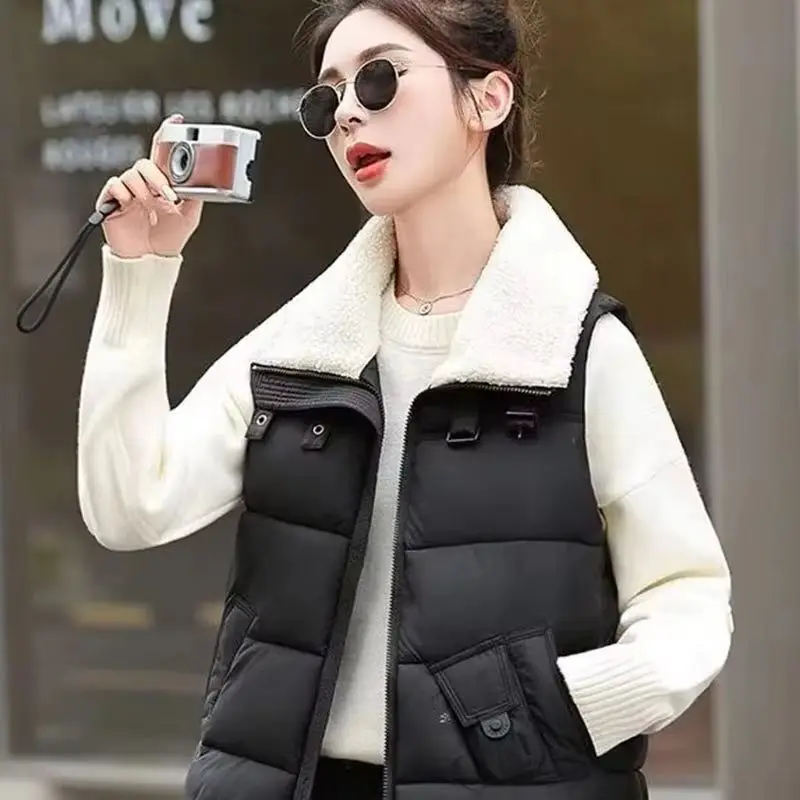 

2025 New Autumn Winter Cotton Vest Women's Stand Up Collar Korean Style Fashion Vest Coat Thickened Keep Warm Outerwear
