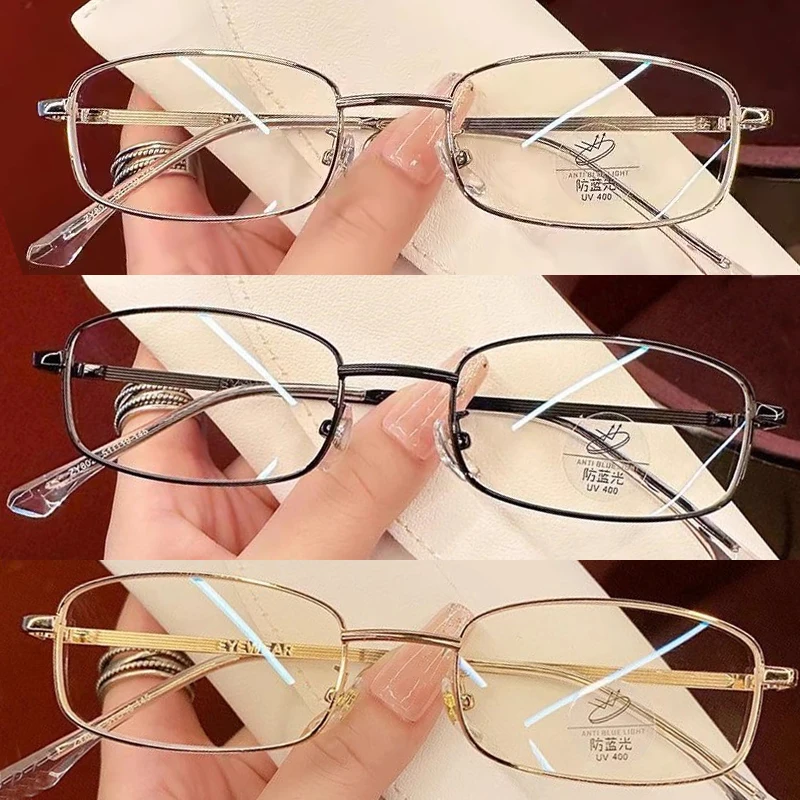 Women Transparent Square Eyeglasses Blue Light Blocking Glasses Fashion Metal Frame Glasses for Men Silver Computer Glasses