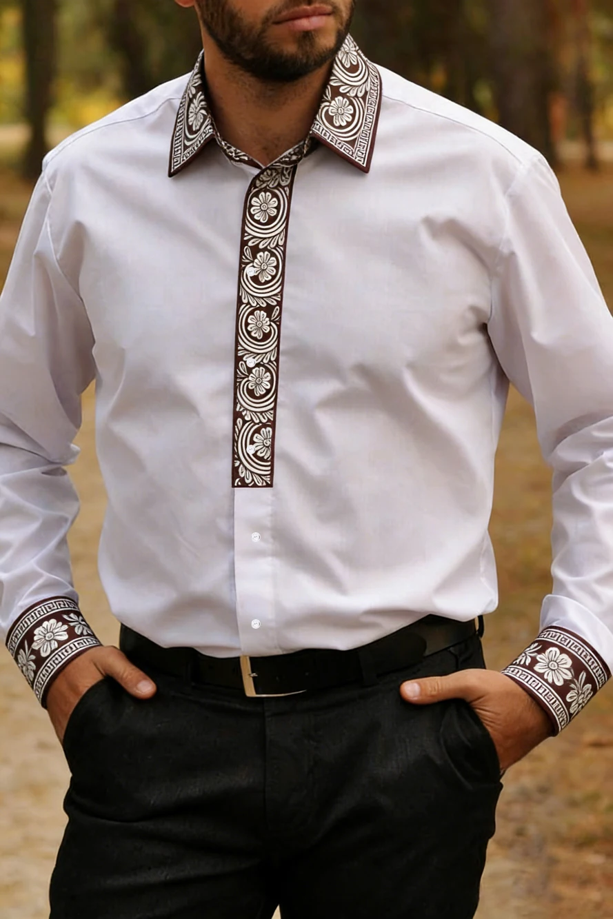Men's Beachwear Style Floral Patchwork Long-Sleeve Shirt, Casual Vacation Style Trendy Collared Top, Men's Fashion Shirt XS-6XL