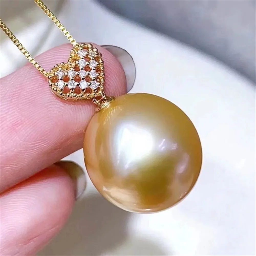 DIY Pearl Accessories S925 Sterling Silver Pendant Empty Gold-plated Love Necklace Pendant Female Fit 8-13mm Round Beads D443