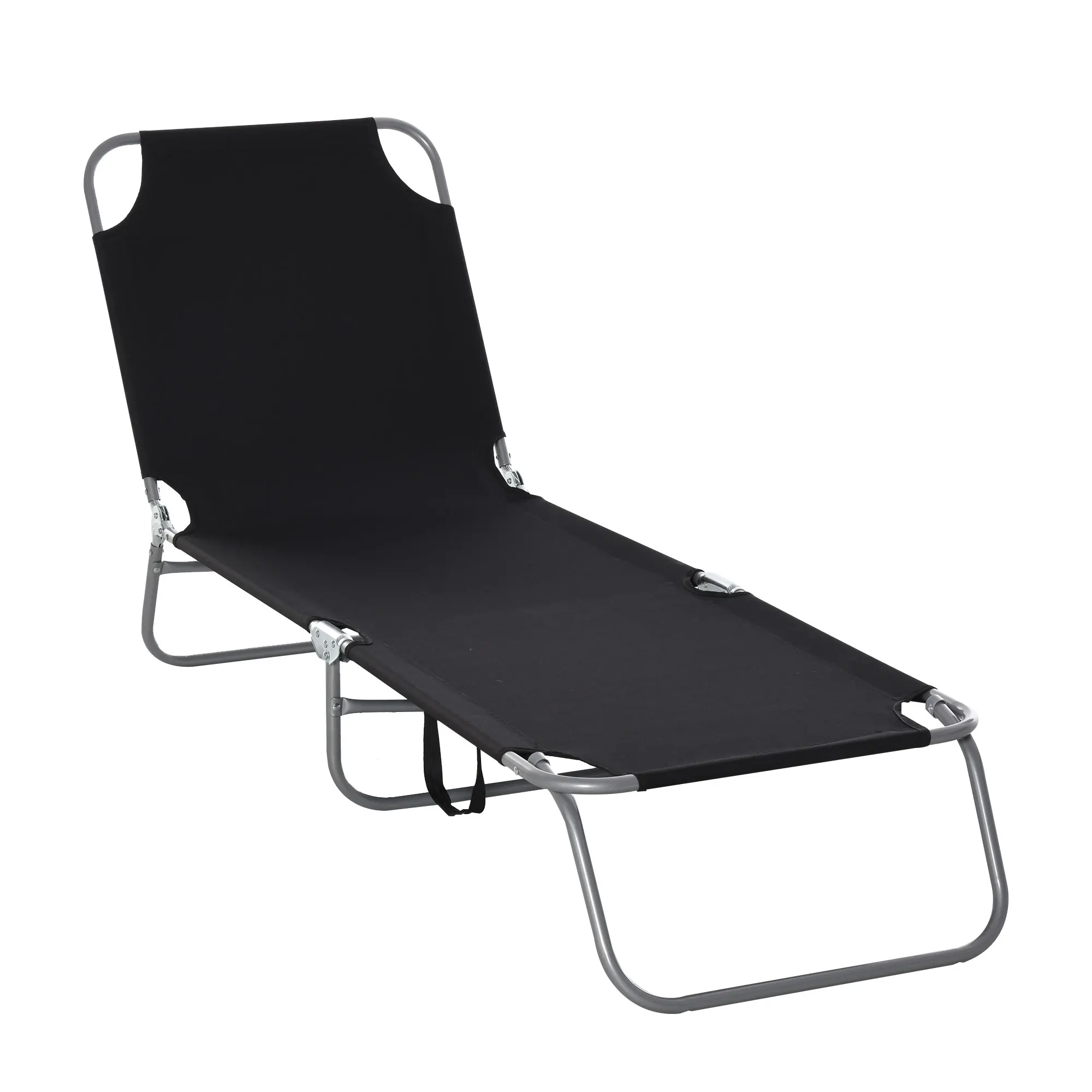 Chaise longue pliante 187x58x36cm, avec pare-soleil, dossier réglable, chaise de jardin pour terrasse et balcon, noire