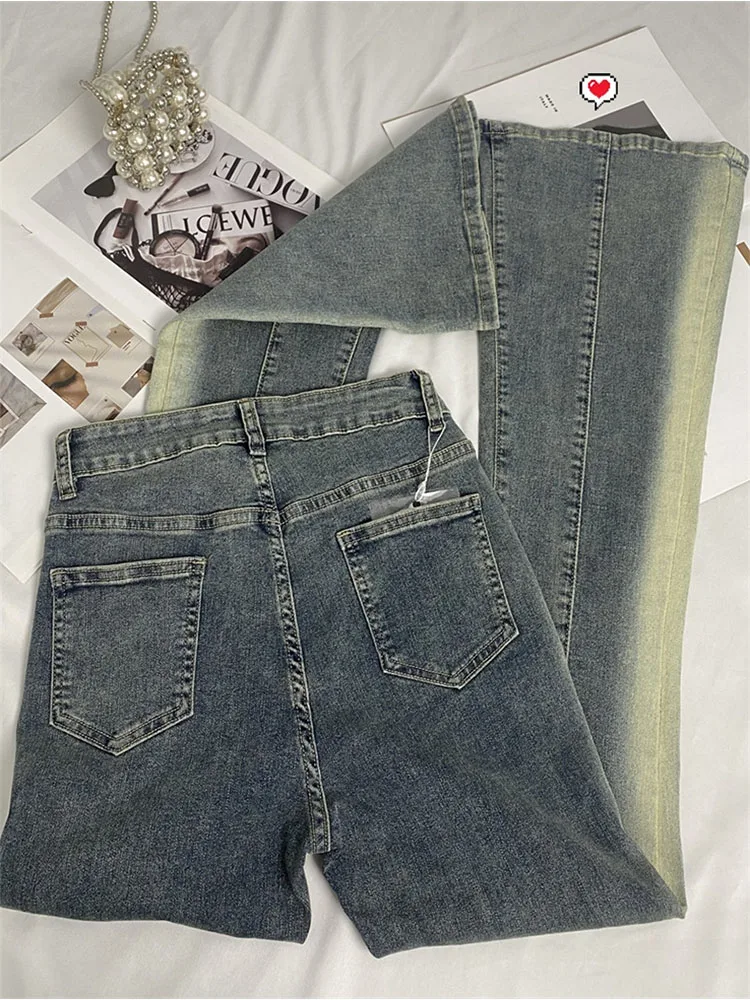 Imagem -02 - Elegante Queimado Jeans Mulher Cintura Baixa Estiramento Algodão Denim Calças Vintage Streetwear Y2k Moda Jean Feminino Chothing 2023 Novo