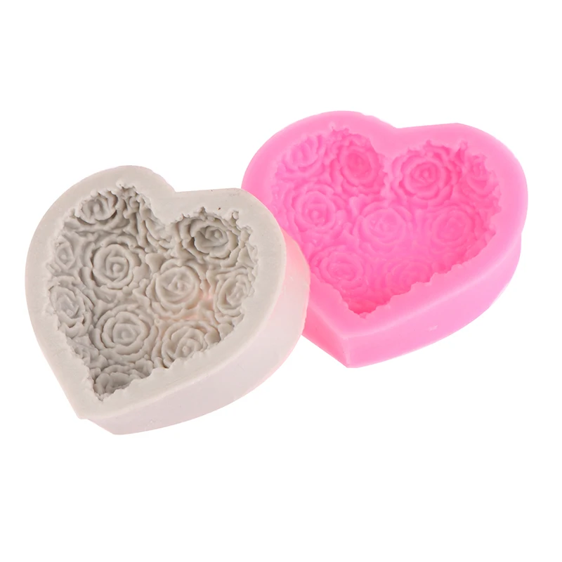 1pc Silicone Rose Flowers Fondant Chocolate Mould Heart Love Soap Mold Candle Polymer Clay Molds Crafts DIY Forms Base Tool