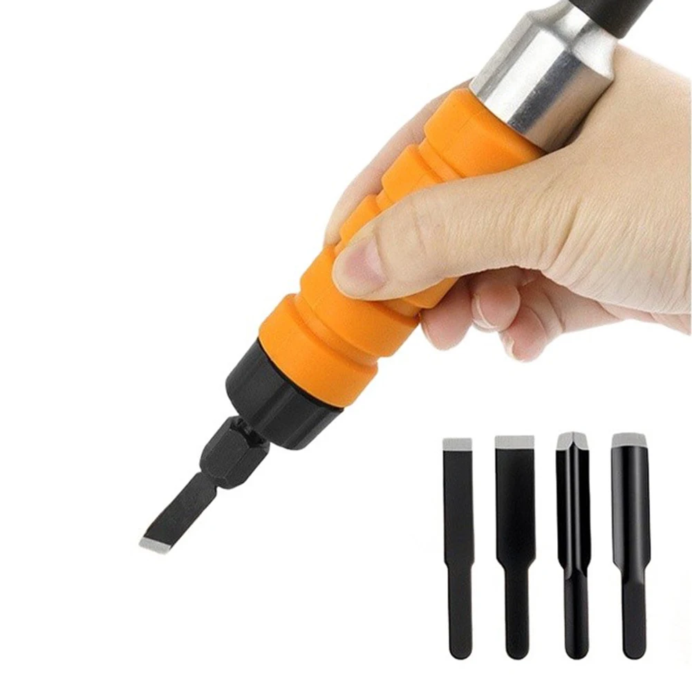 Electric Flexible Shaft Chisel for Wood Carving with 5 Steel Cutting Edges Including Flat Bevel and Pointed Tips