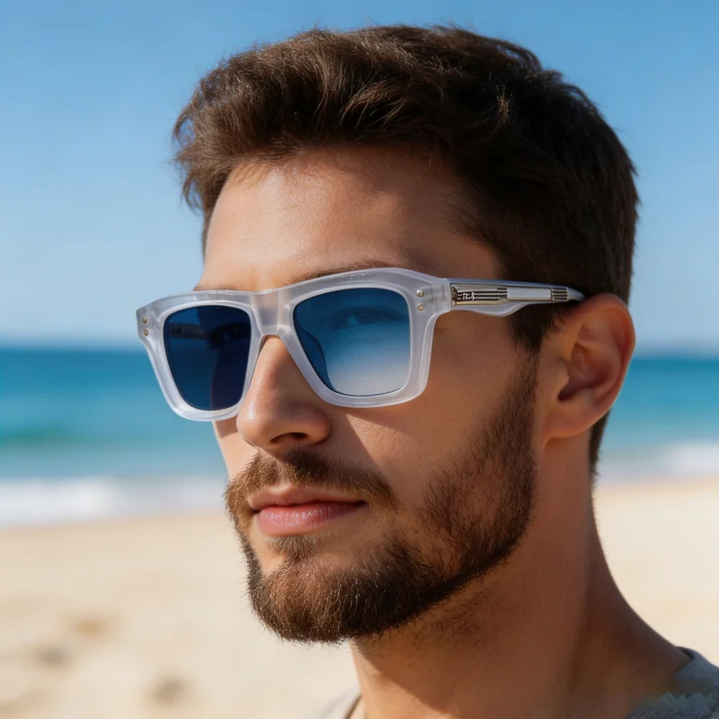 

2026 New European and American Fashion Square Frame Photochromic Sunglasses for Men, Retro and Unique Outdoor Driving Sunglasses