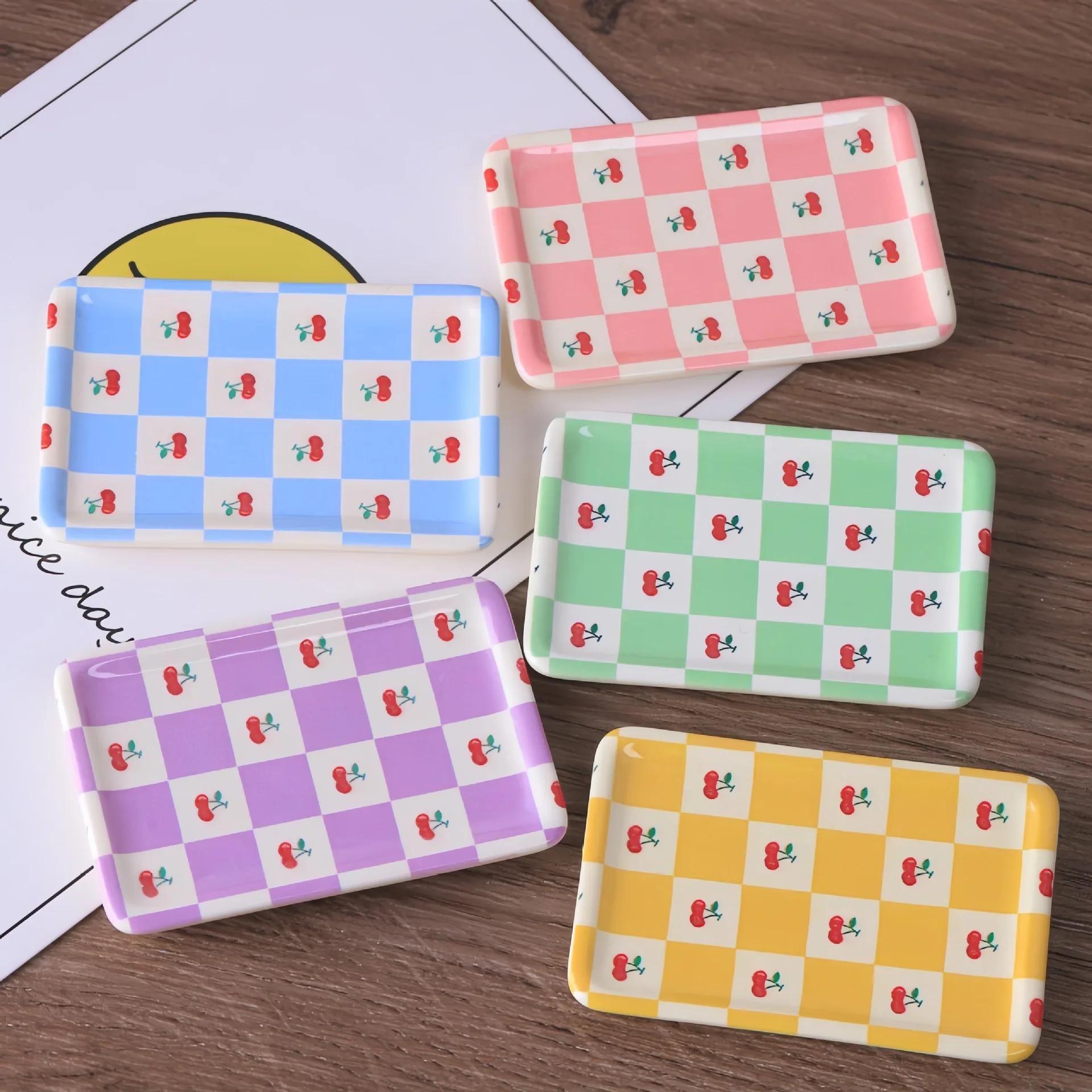 Mini Tray Sweet Glitter Cherry Grid Tray DIY Dollhouse Miniature Food Plate Resin Accessories Handmade Craft Table Decor Props
