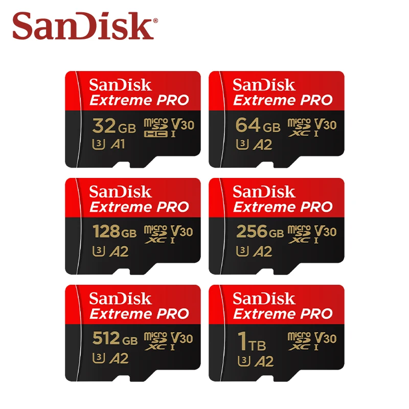 SanDisk Extreme PRO microSDXC UHS-I Memory Card V30 A2 Micro SD Card 32GB 64GB 128GB 256GB 512GB 1TB Up to 200Mb/s Flash TF Card