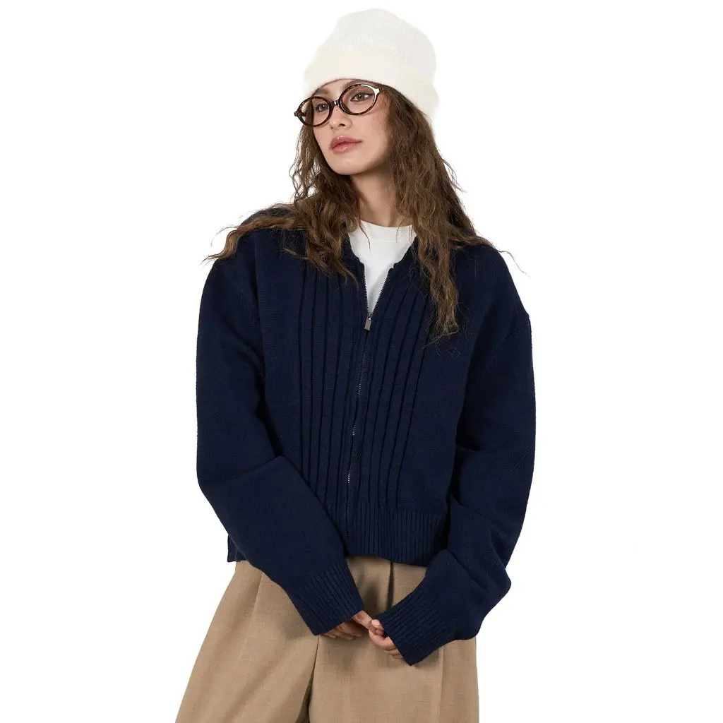 

Women's Korean Style Casual Wide-Grain Sweater Cardigan Early Spring Zipper Top Loose Slimming Comfortable Commuter Fashion