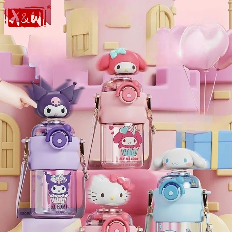 

Бутылка для воды X&W 600 мл с соломинкой и мультяшной крышкой Sanrio My Melody, портативная, для дома и офиса, из полипропилена