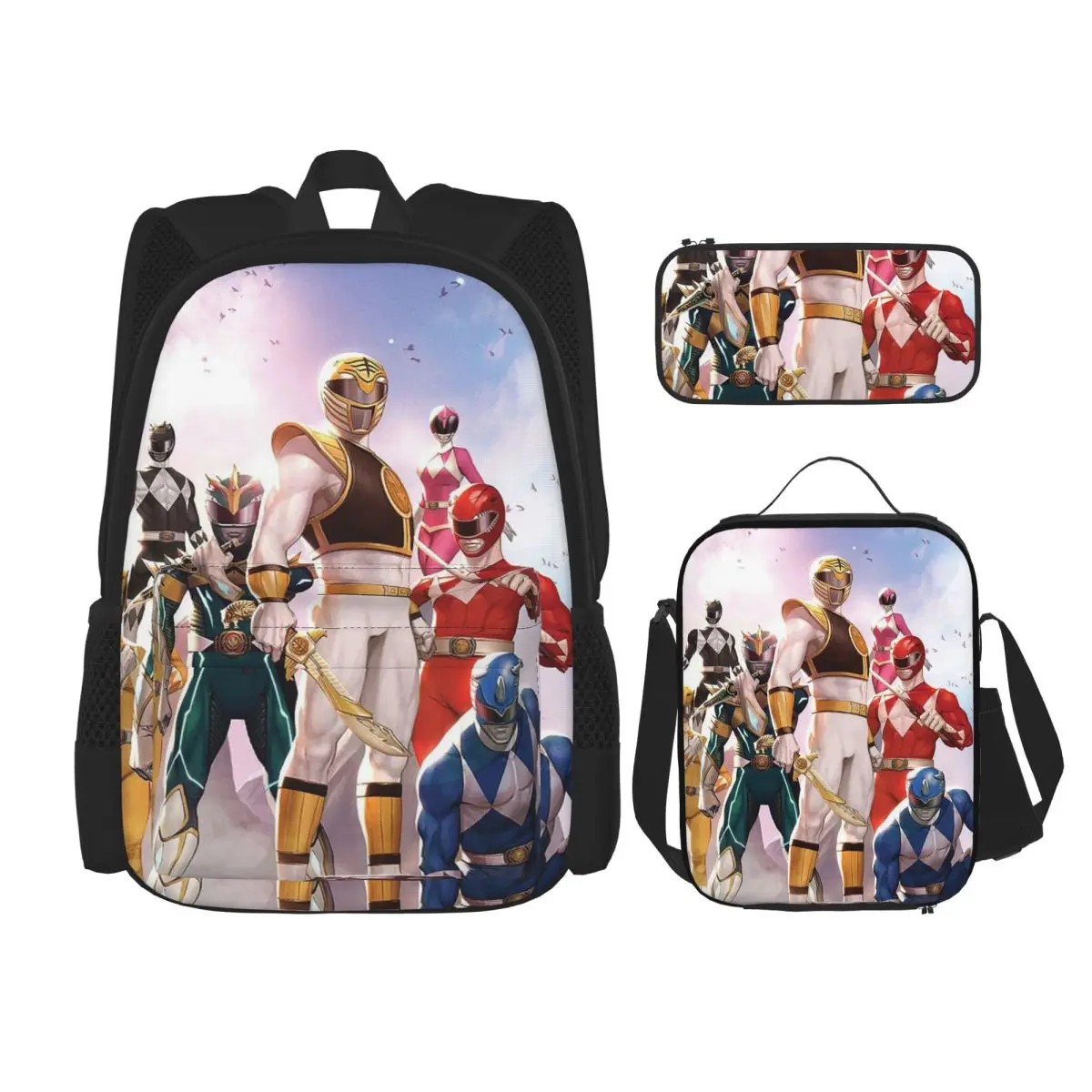

Mighty Morphin Power Ranger Backpacks Boys Girls Bookbag Students School Bags Kids Rucksack Lunch Bag Pen Bag Three-Piece Set