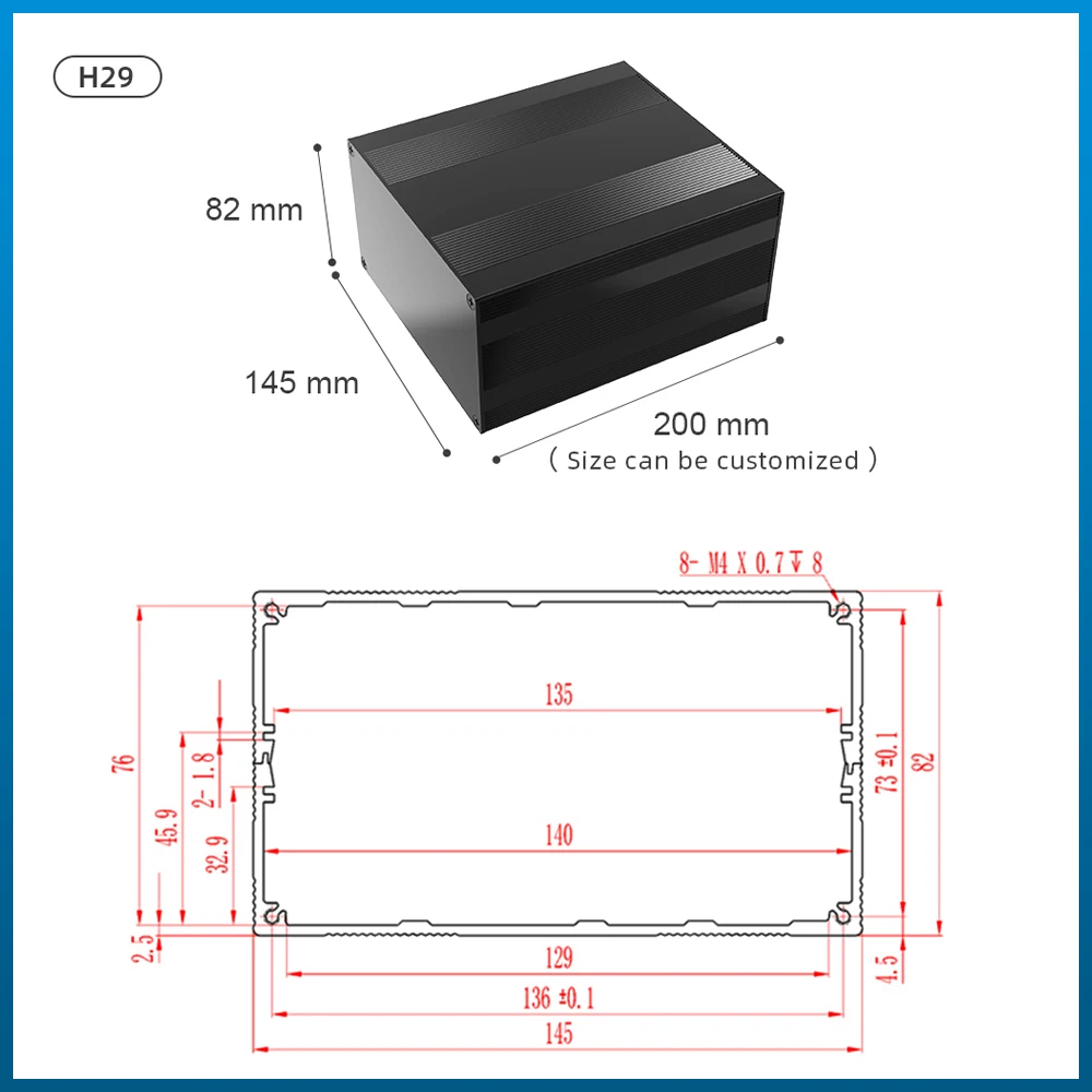 OEM Electronic Case Aluminum Extruded Housing Silver/Black Color Extrusion Enclosure H29 145*82MM
