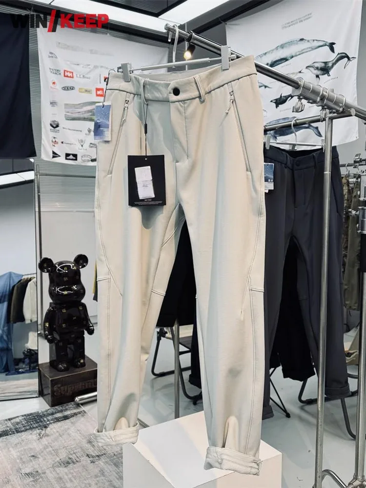Winter New Outdoor Mens Fleece Water Sweatpants Sports Loose Fit Straight Camping Trekking Trousers Hiking Pants Anti Splashing