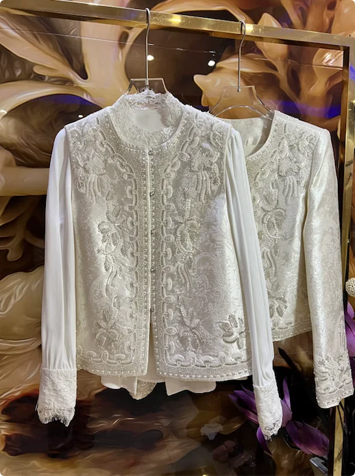 

Silk White Coats Women's Elegant Ladies Embroidered Jacket Luxury Shining Coat For Party