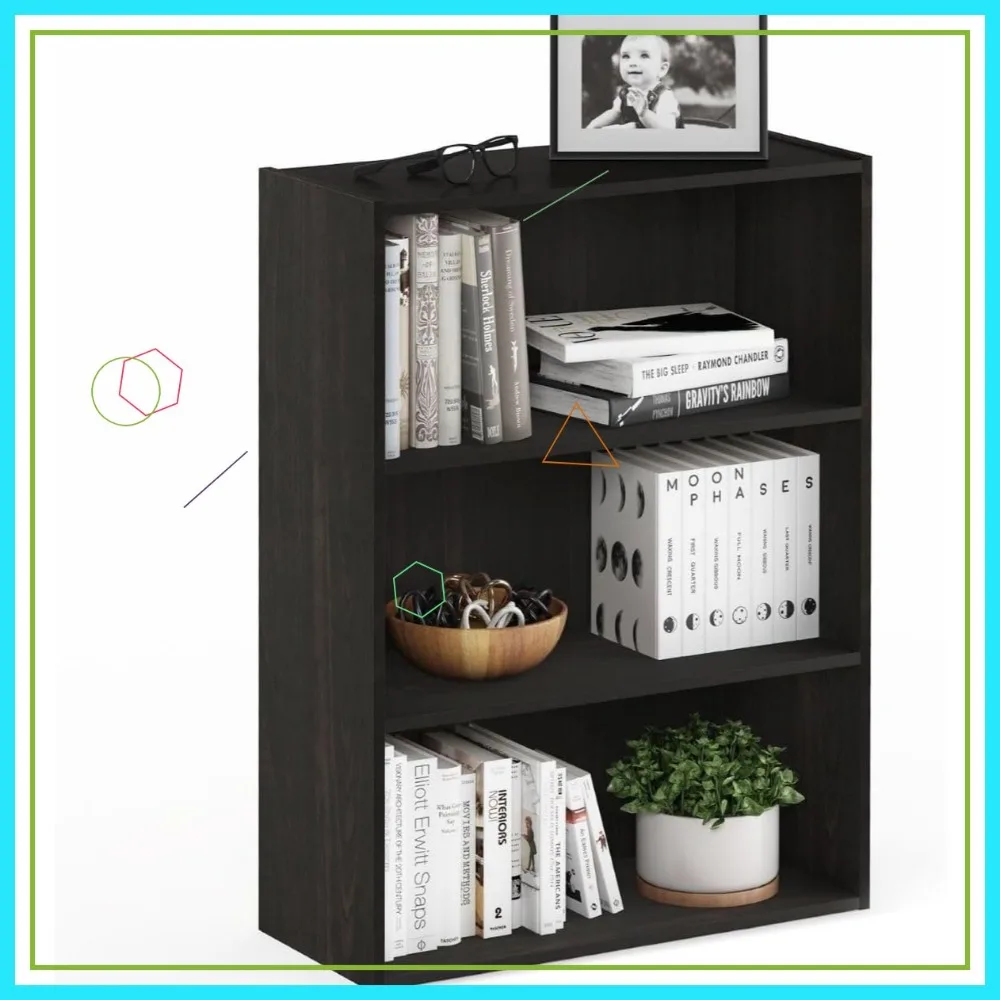 

3-уровневая книжная полка с широкими полками, 31,5 дюйма В x 23,7 дюйма Ш x 9,7 дюйма, для хранения вещей в гостиной, спальне и домашнем офисе с отделкой Blackwood