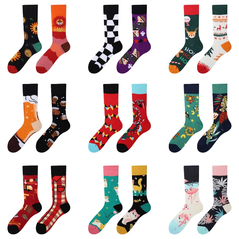 New AB original design asymmetrical fashionable socks street personality cartoon creative mid tube cotton socks