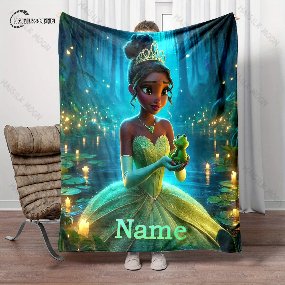 Custom Name Personalized Blanket Princess and The Frog Tiana Fluffy Soft Flannel Sofa Adult Blanket Office Lunch Break Blanket