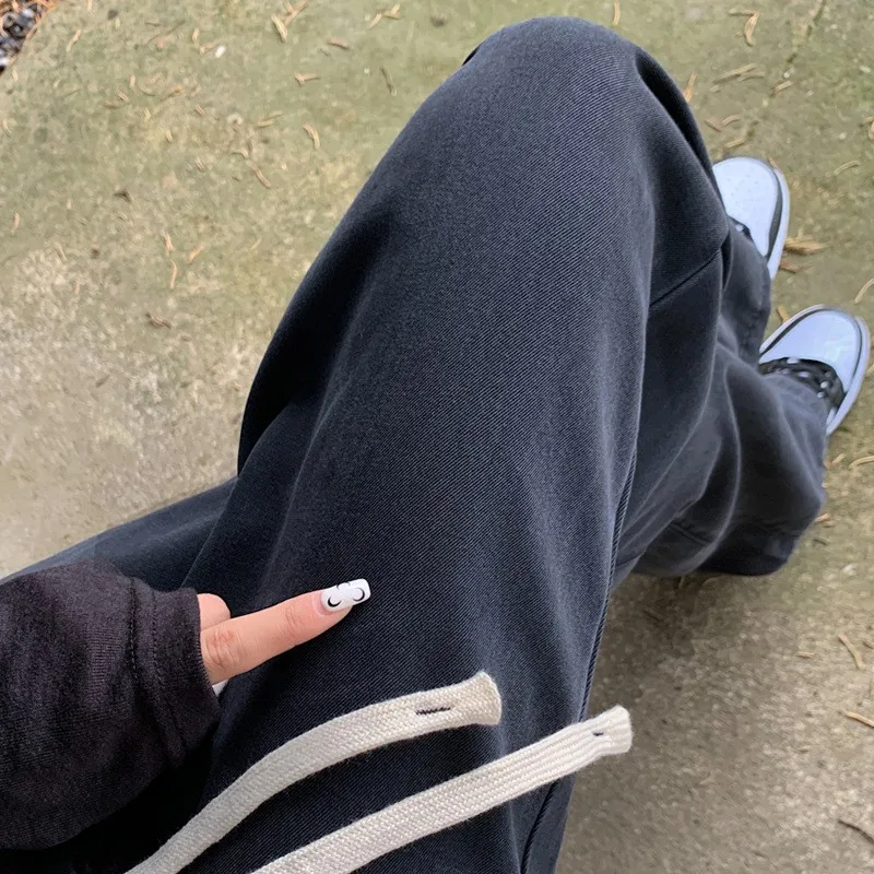 Calças Jeans  de Perna Larga para Mulheres, Corte Solto, Cintura Alta, Crimento até o Chão, Estilo Casual Primavera ...