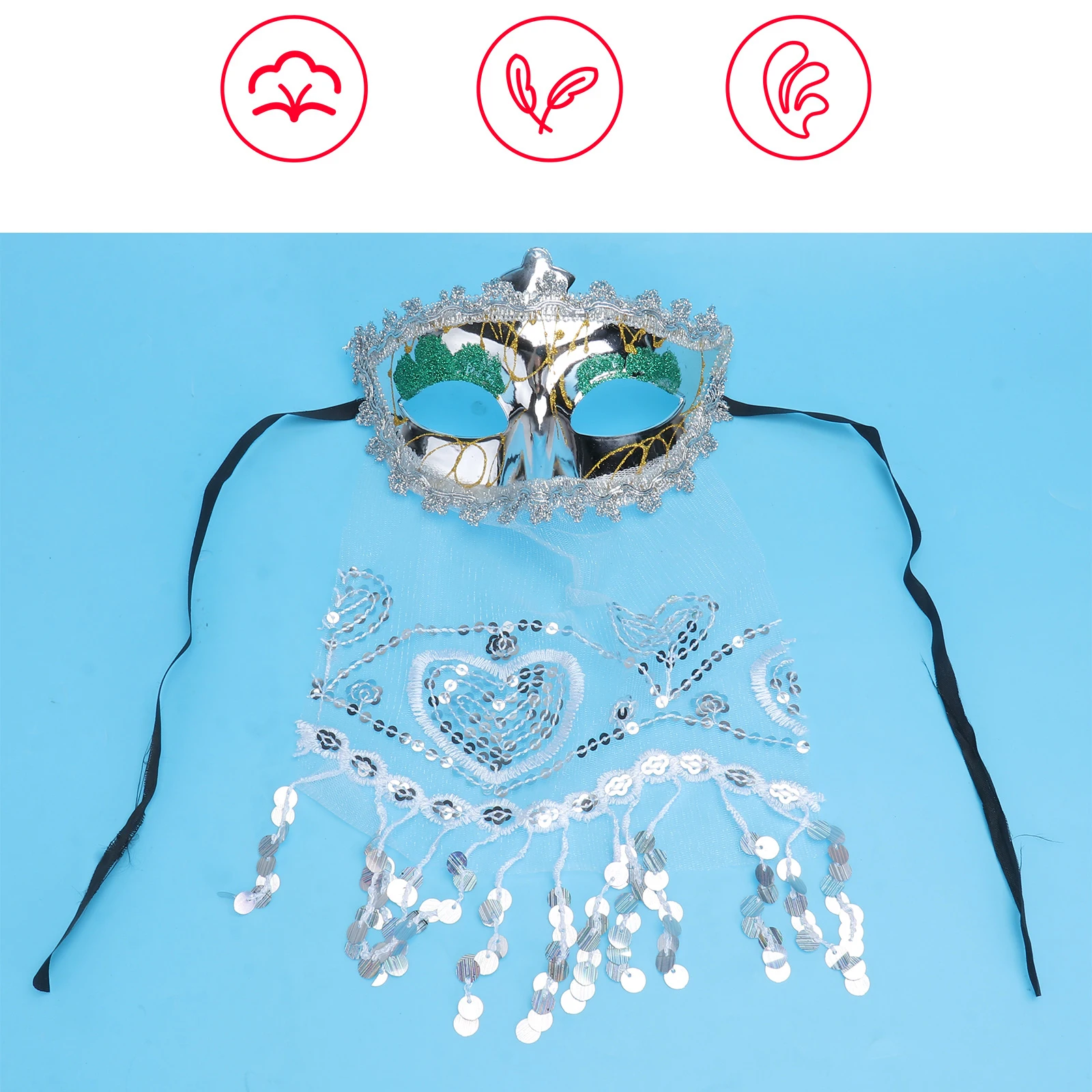 

Veil Mask Masquerade Face Cover Sequin Semi Transparent Women Girls Halloween Costume Carnival Party Accessories One Size Fits