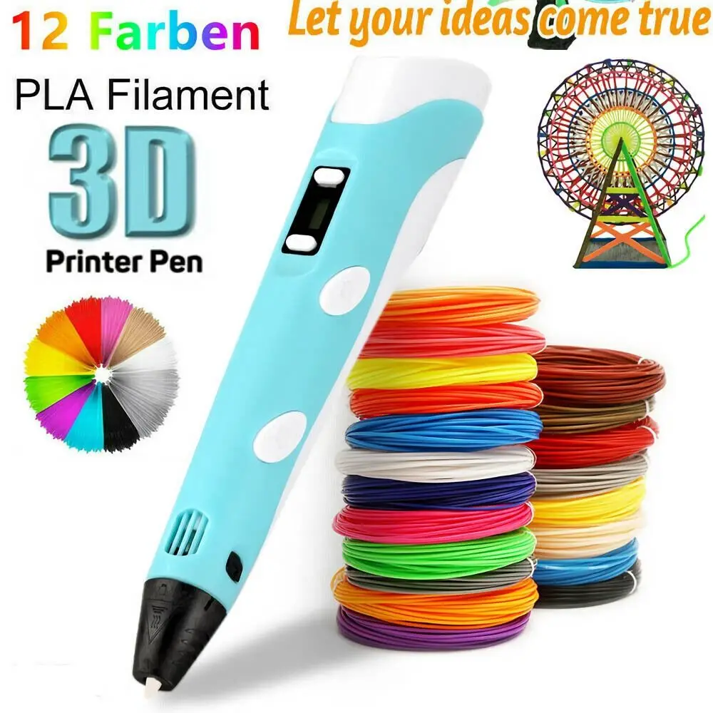 3D Print Pen Afdrukken Pen Set Pla Filament Tekening Print Kids Adult Creative Speelgoed 12 Kleuren 36M Pla Filamenten usb Christmas Gift