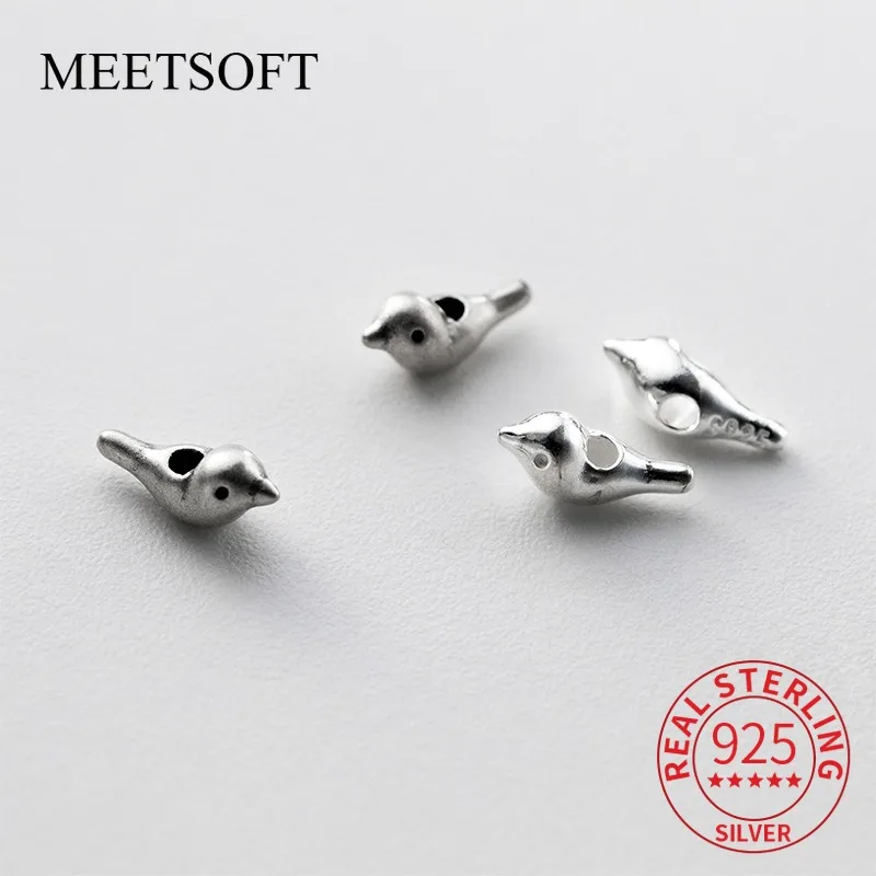

925 Sterling Silver Geometric Vintage Frosted Birds Beads DIY Bracelet Necklace Handmade Woven Rope Material Accessory
