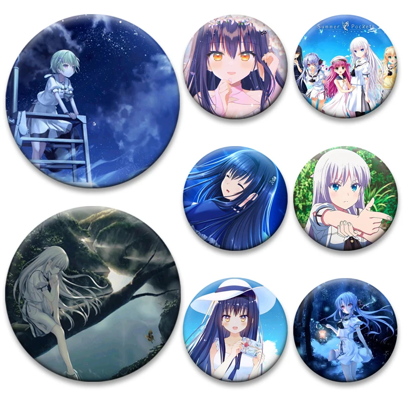 

Anime Summer Pockets Brooches Cute Cartoon Figure Badge Sorakado Ao Kushima Kamome Naruse Shiroha Lapel Pins Gift Decoration