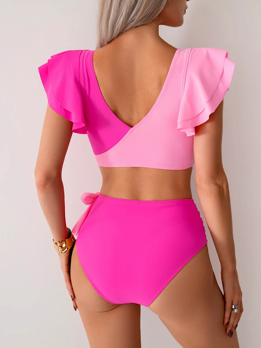 2025 New Bikini Set Women Ruffle Brazilian Bikini High Waist Flounce Biquini Swimwear Solid Maillot De Bain Summer Bath Suit