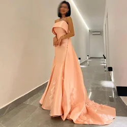 Fashion Strapless Sleeveless Customized Homecoming Dress High Quality Satin Mermaid Vestido De Festa Simple Flower Evening Dress