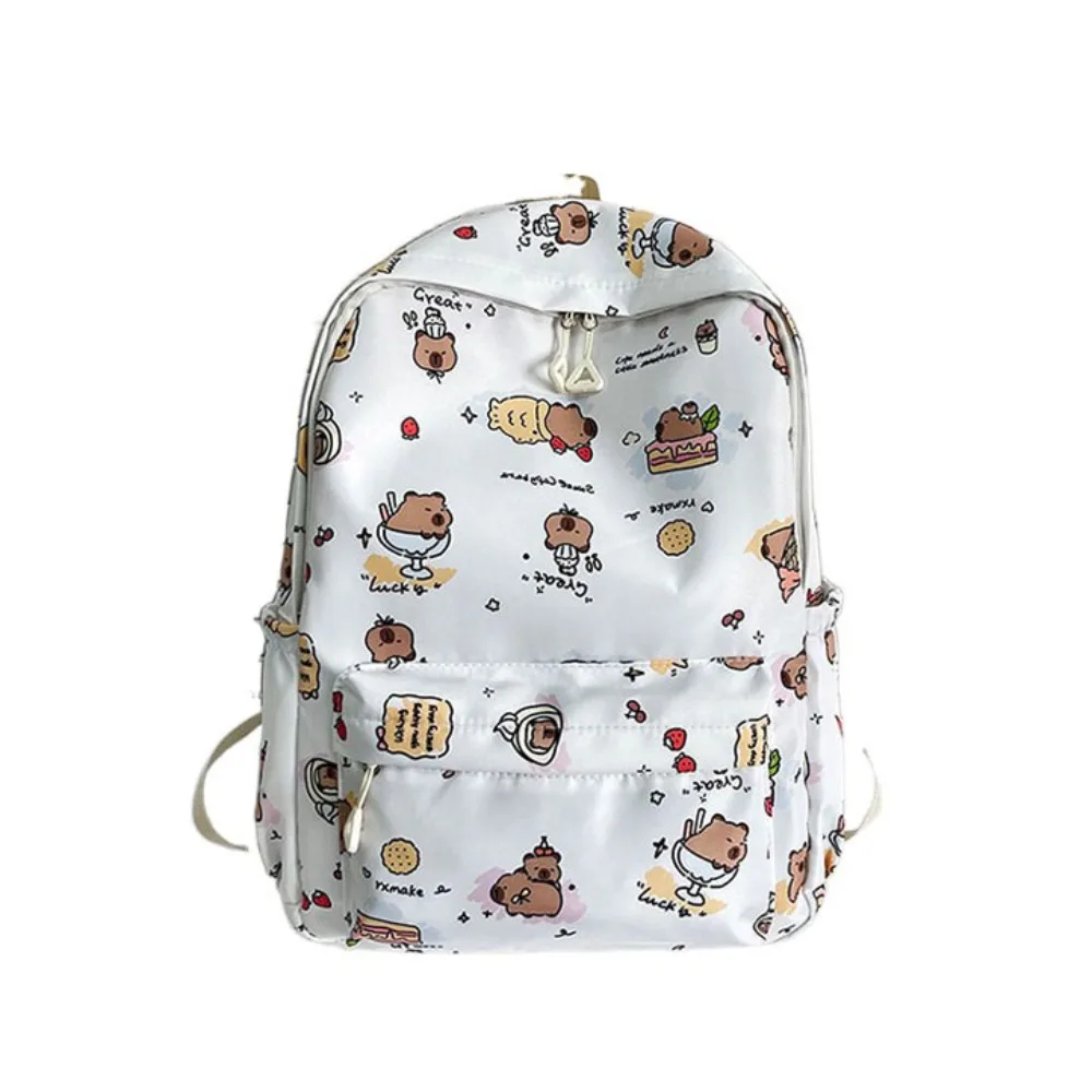 Nylon Capybara Backpack Lightweight Wide Straps Cartoon Animal Daypack Korean Style Adjustable Straps Large Capacity School Bag