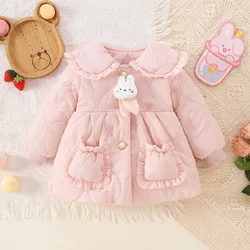 (1 -4 Years Old) Winter New Cute Rabbit Baby Girl Coat, Simple Solid Color Children'S Long Sleeved Clothes