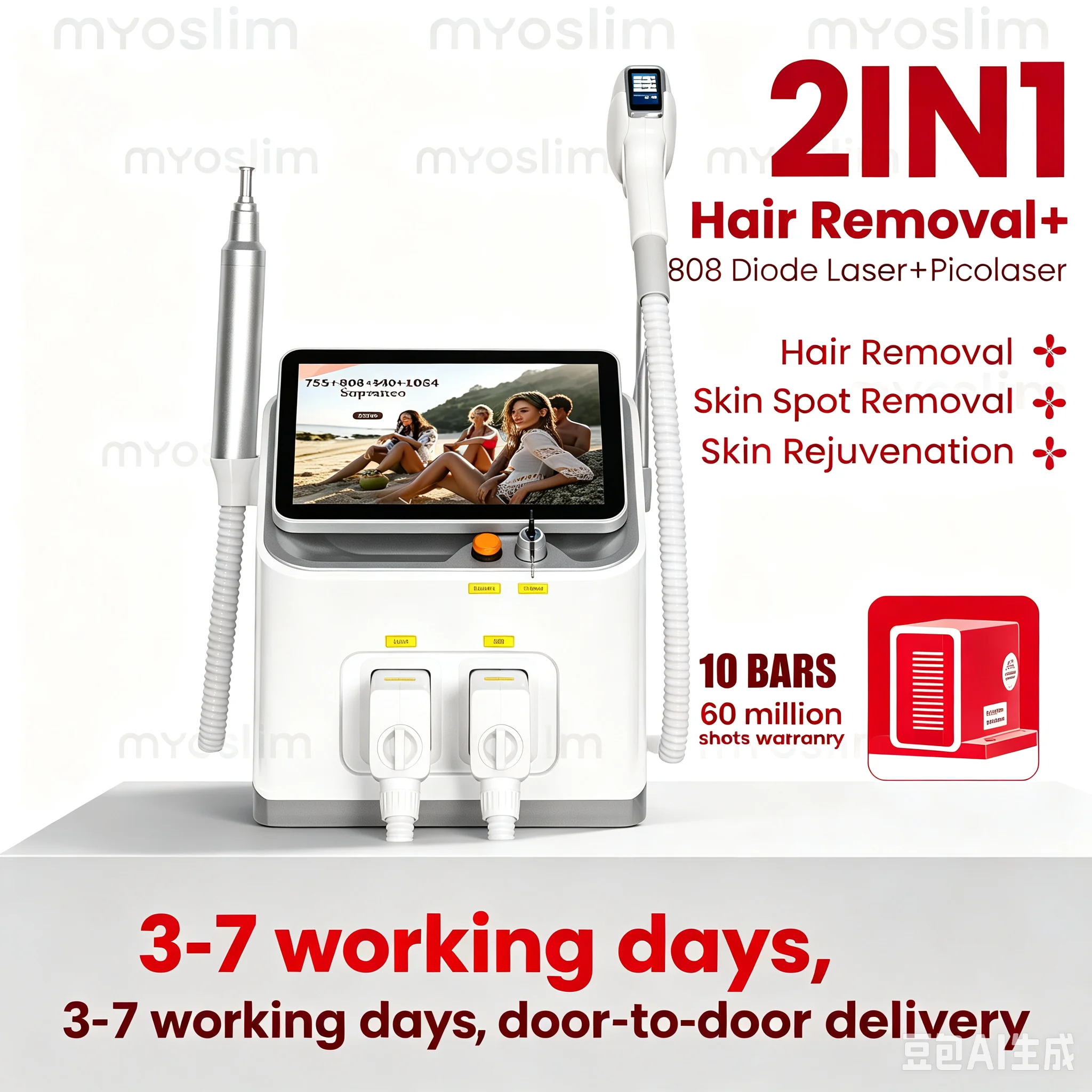 Titanium Soprano 2 in 1 Diode Hair Removal Device 4 Wavelengths 6000W Tattoo Removal Strong Hair Removal Equipment