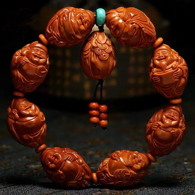 Olive Nut Bracelet Eight Treasures God of 19 Large Seeds Crafts Stone Carving Pieces Hand Carved Wealth Comes from E