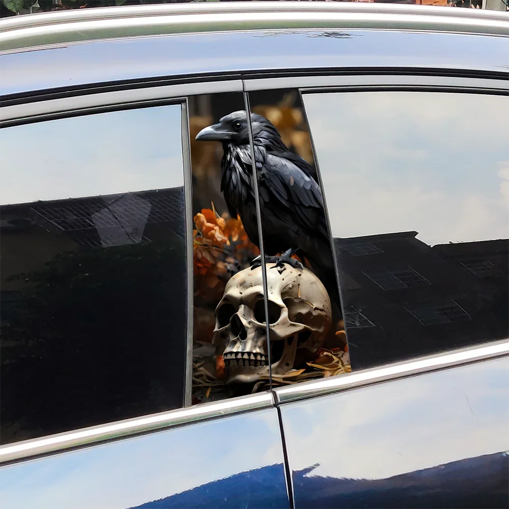 

Crow Skull Car Stickers Horror Auto B Pillar Waterproof Sunscreen Decoration Cover Car Doors Pillar Sunscreen Decals Accessories