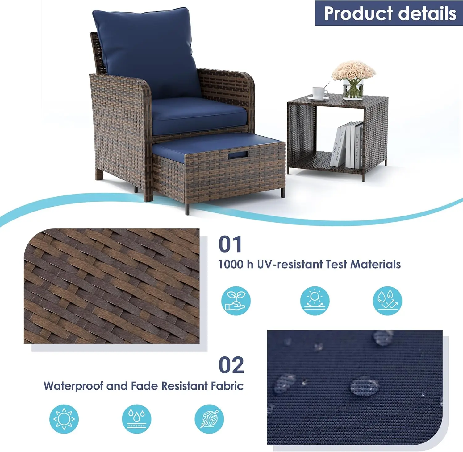 Patio Furniture Set Wicker Outdoor Patio Chairs with Ottomans Rattan Conversations Sets Storage Coffee Table for Garden Poolside