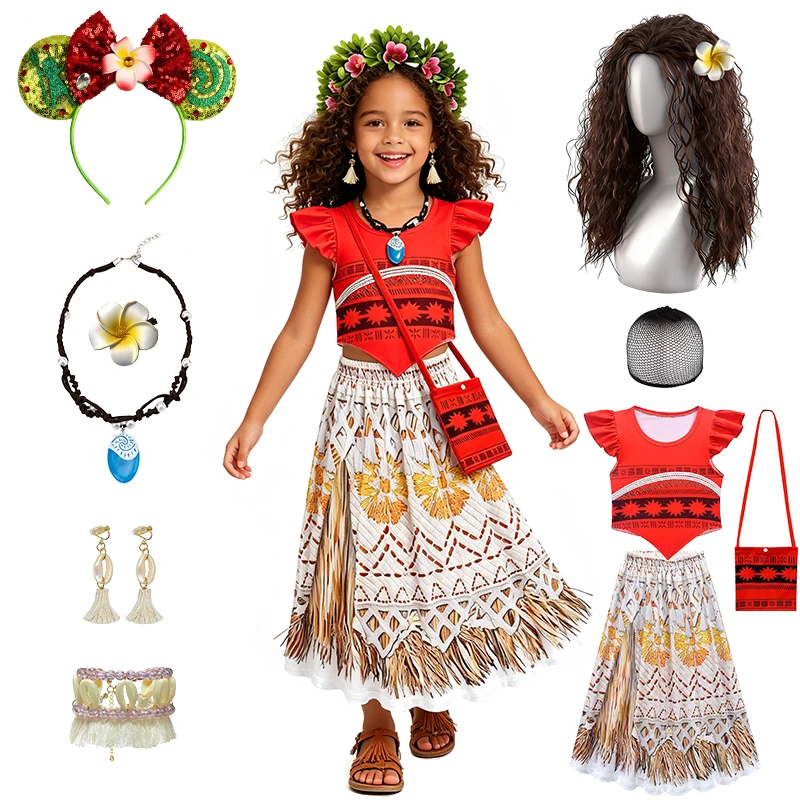Polynesian Brave Princess Moana Girls Outfits Halloween Cosplay Stage Performance Children Costume Carnival Holiday Kids Clothes