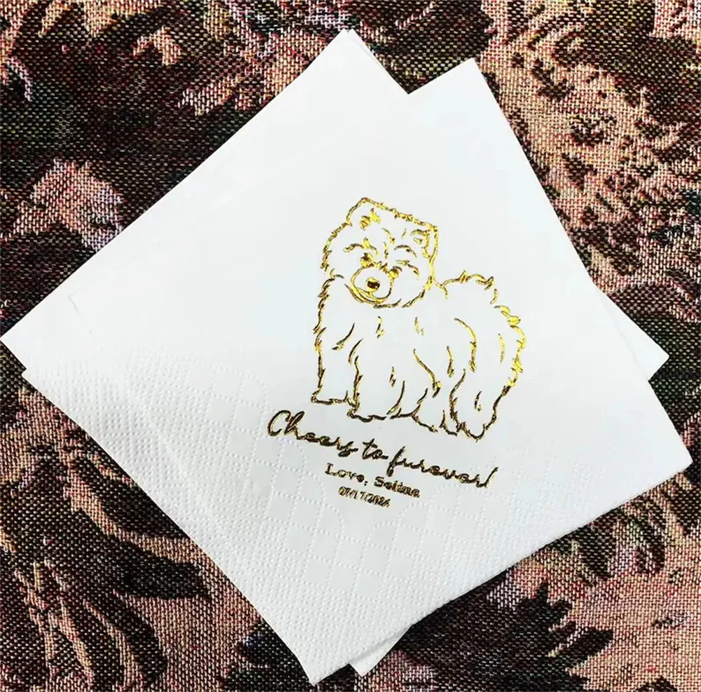 

50 PCS Custom Wedding Reception Napkins Dog napkins Pet napkins Cheers Napkins Cocktail Luncheon Napkins, Party Napkins, Bar, Bi